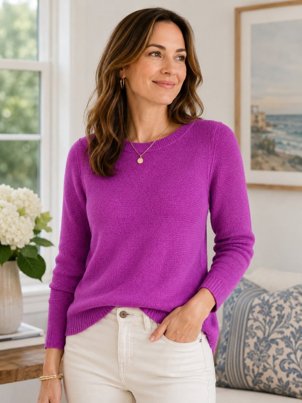 Talbots Textured Knit Pullover Small Purple Long Sleeve Crew Neck Classic‎ 1270
